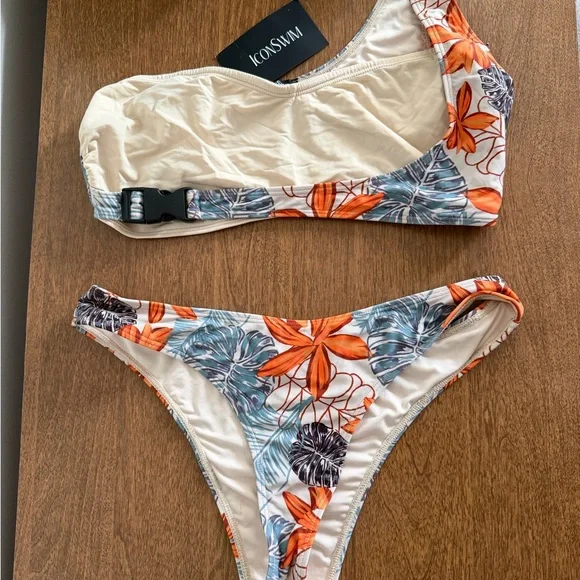 Icon Swim Women's Floral Bikini Set - Orange and Cream - Picture 2 of 2